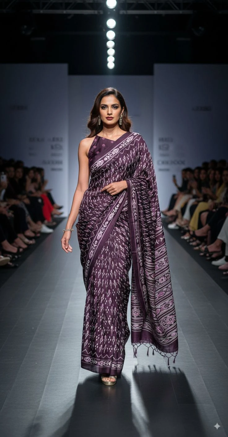 Modal Silk Authentic Kutchi Hand Bandhej Work Chex Border Silk Bandhani Saree